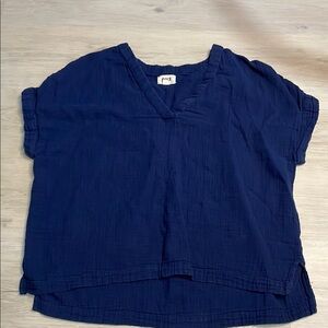 Pact Blue Boxy Cuffed Sleeve Top